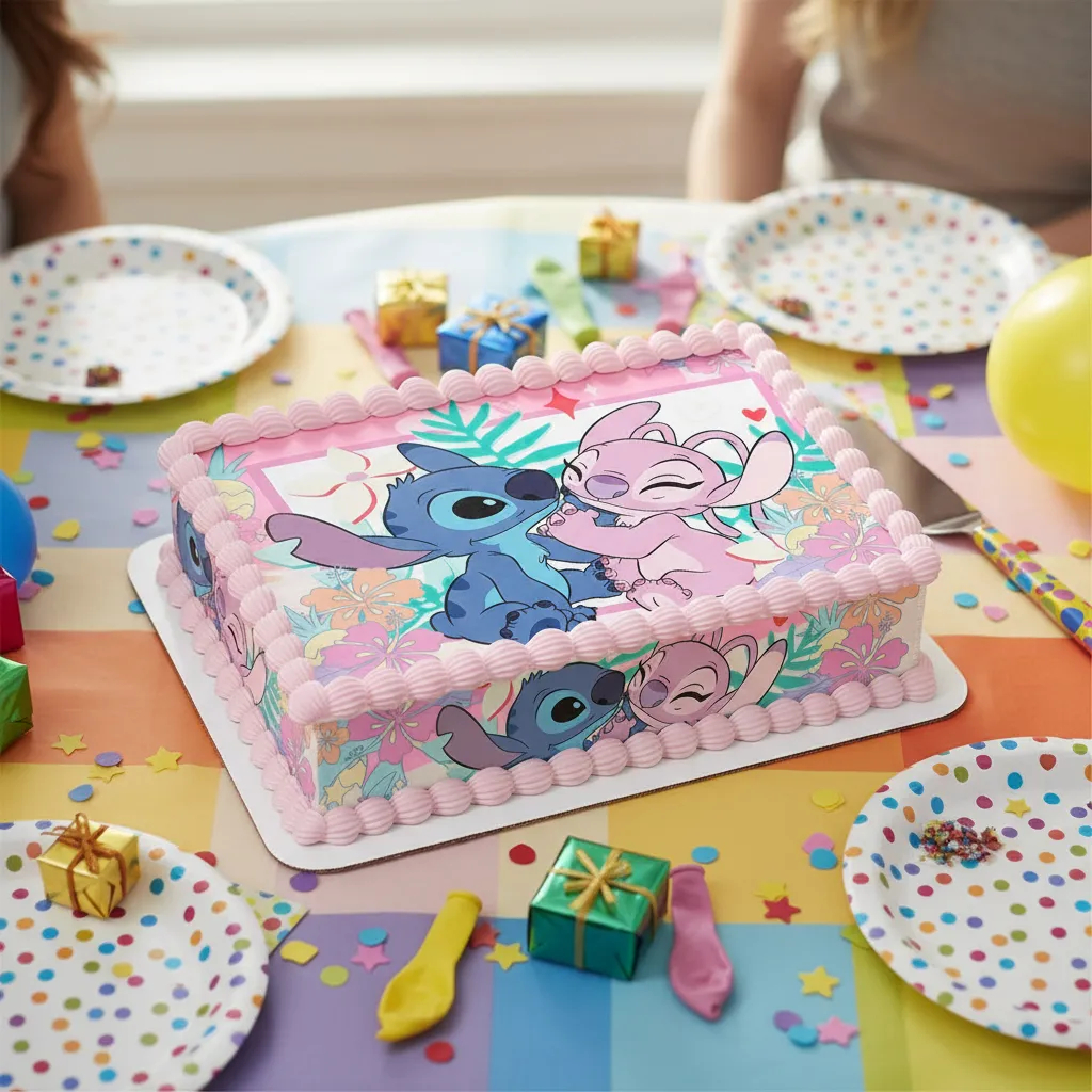 Stitch e angel papel arroz comestível para bolo cod8 em Oferta na Shopee