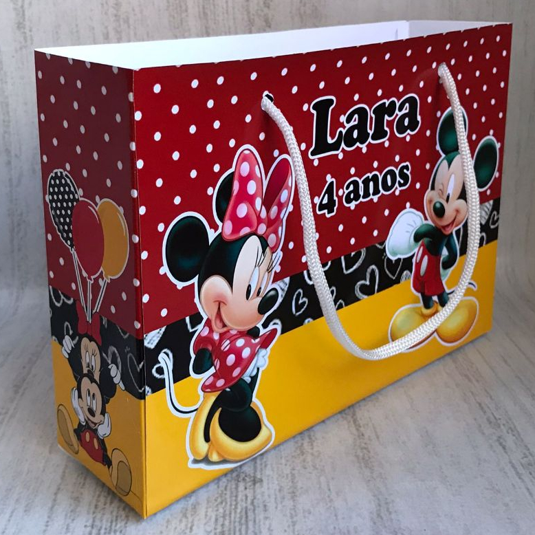 Sacolinha Surpresa G Mickey e Minnie Personalizada com nome Festa Infantil Chá Aniversário Lembrancinhas