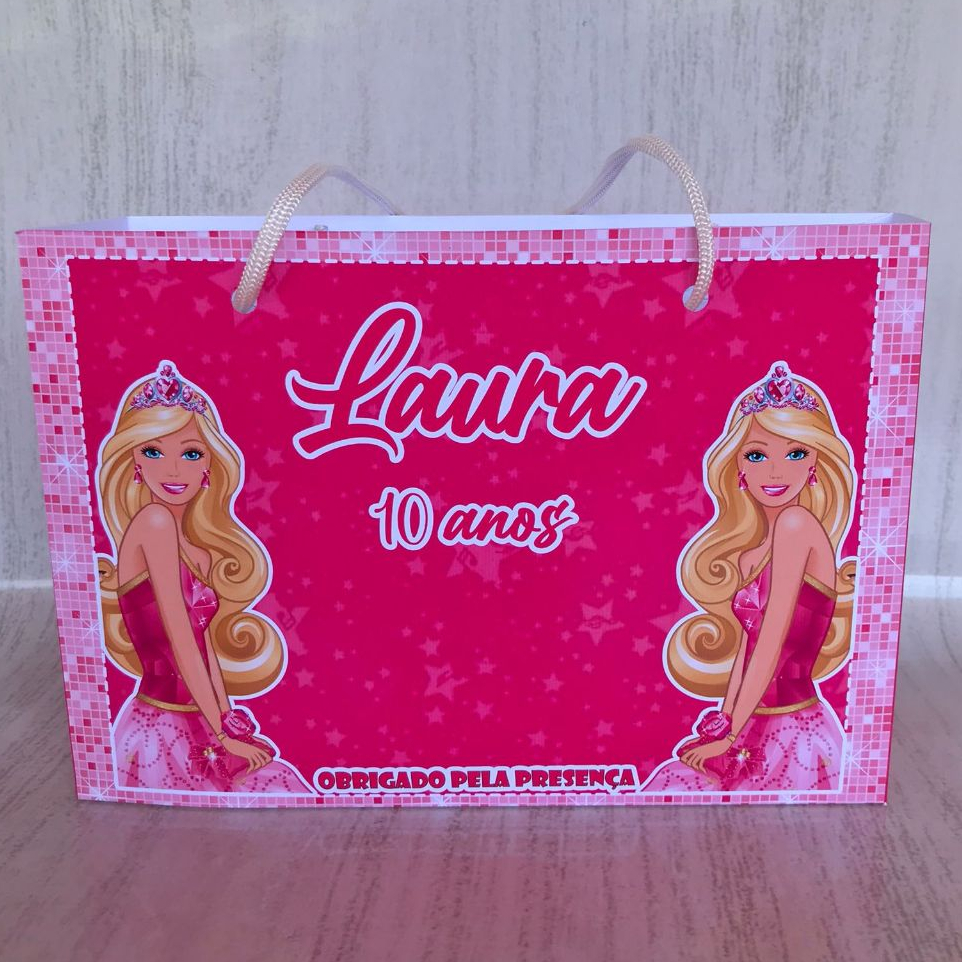Sacolinha Surpresa  Barbie grande 20x15x5,5 cm  Lembrancinhas/Festa Infantil/Aniversário PEGUE E MONTE