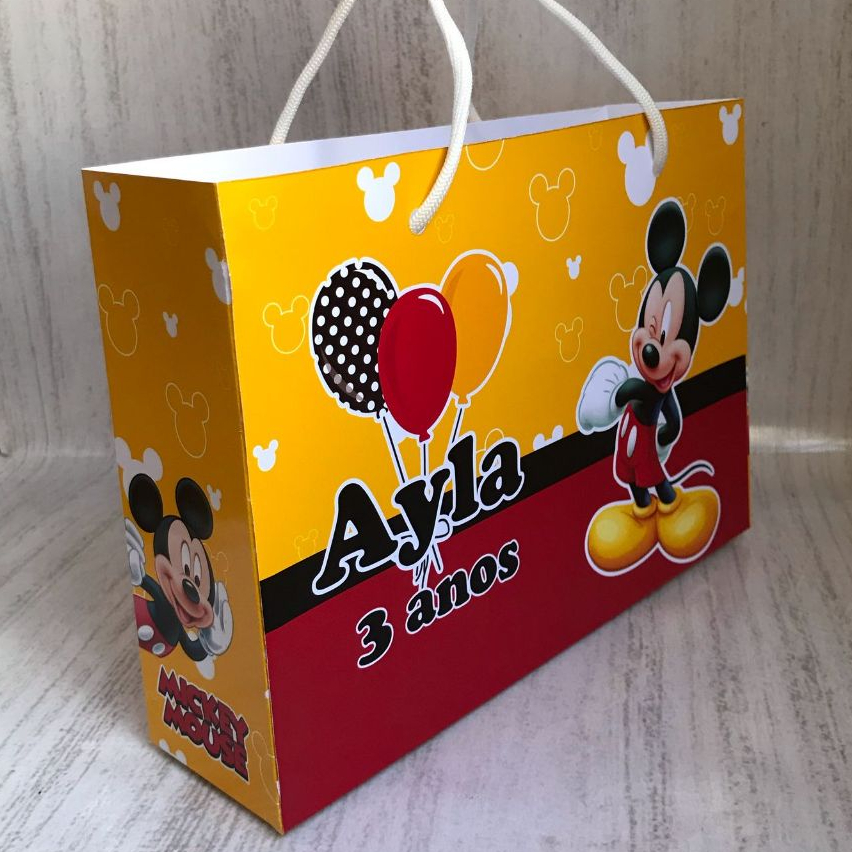 Sacolinha Surpresa G Mickey Mouse Personalizada com nome Festa Infantil Chá Aniversário Lembrancinhas