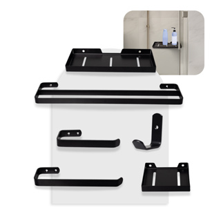 Kit Acessórios Para Banheiro Preto Fosco Completo Com Toalheiro Duplo  Aluminío em Oferta na Shopee