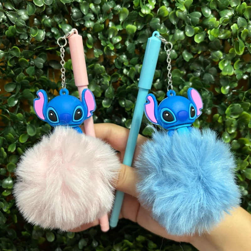 Kit 2 Canetas Stitch com pompom material escolar papelaria fofa em Oferta na Shopee