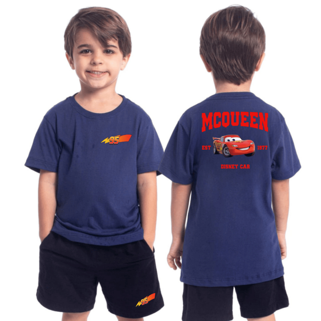 Conjunto Infantil -  Camiseta e Short Moletinho  - Estampa Personalizada McQueen Carros - Moda Infantil Estilosa em Alta