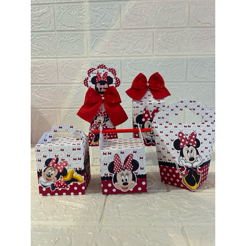 Personalizados Minnie Vermelha pegue e monte |  Caixinhas Festa Infantil Minnie | Lembrancinhas Aniversário Minnie