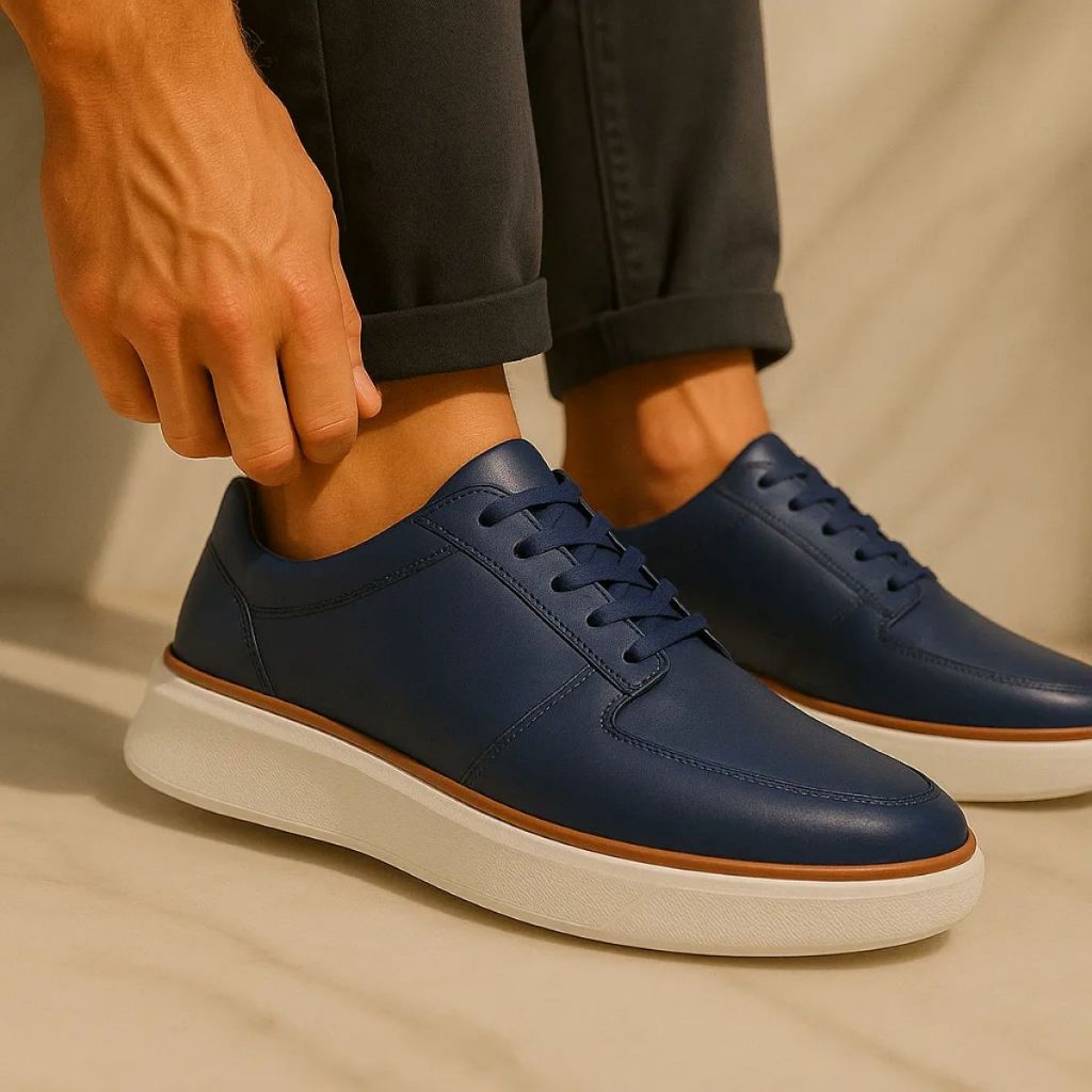 Tenis Sapatenis Masculino Casual Confortável Sola Alta Couro Moderno Sneaker Urbano Calce Fácil