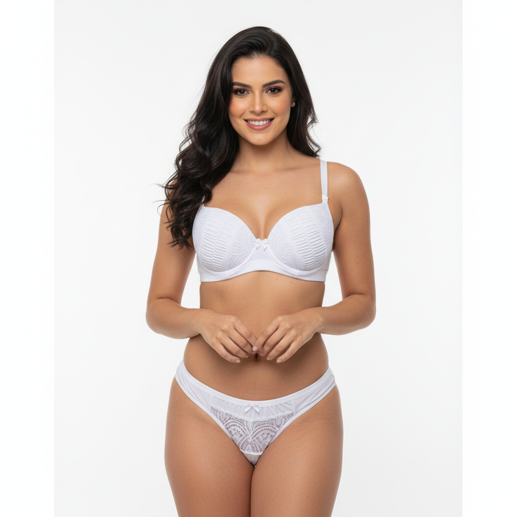 Conjunto Sutiã Com Bojo e Calcinha Fio Duplo Rendada Sensual Lingerie Barato Confortável Sexy