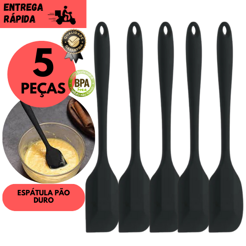 Kits 5/3 ou 2 Espátula Silicone Preta Pão Duro Resistente Calor Panela Antiaderente Utensílio