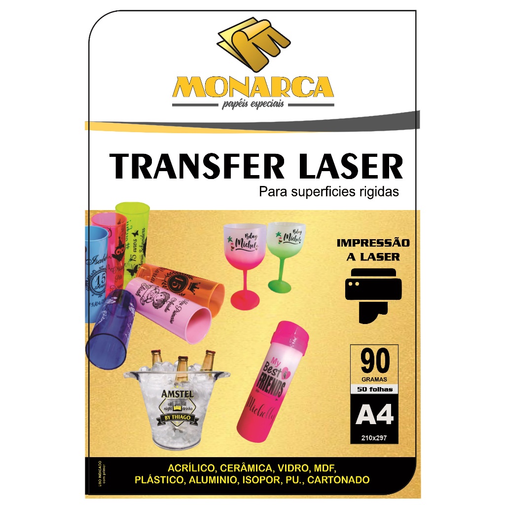 Papel Transfer Laser para Acrílico – 50 Folhas – 90g – Branco – Prensa Giro 360°