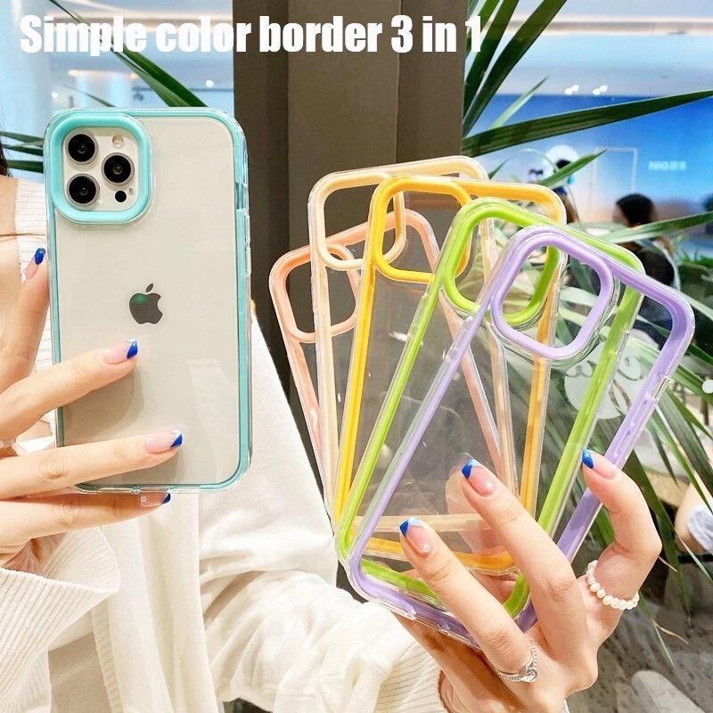 Case Capinha Transparente 3 em 1 iPhone 7 PLUS/11/12/12 PRO/13/14 Capa Silicone Anti Pacto Colorido Protecao de Camera