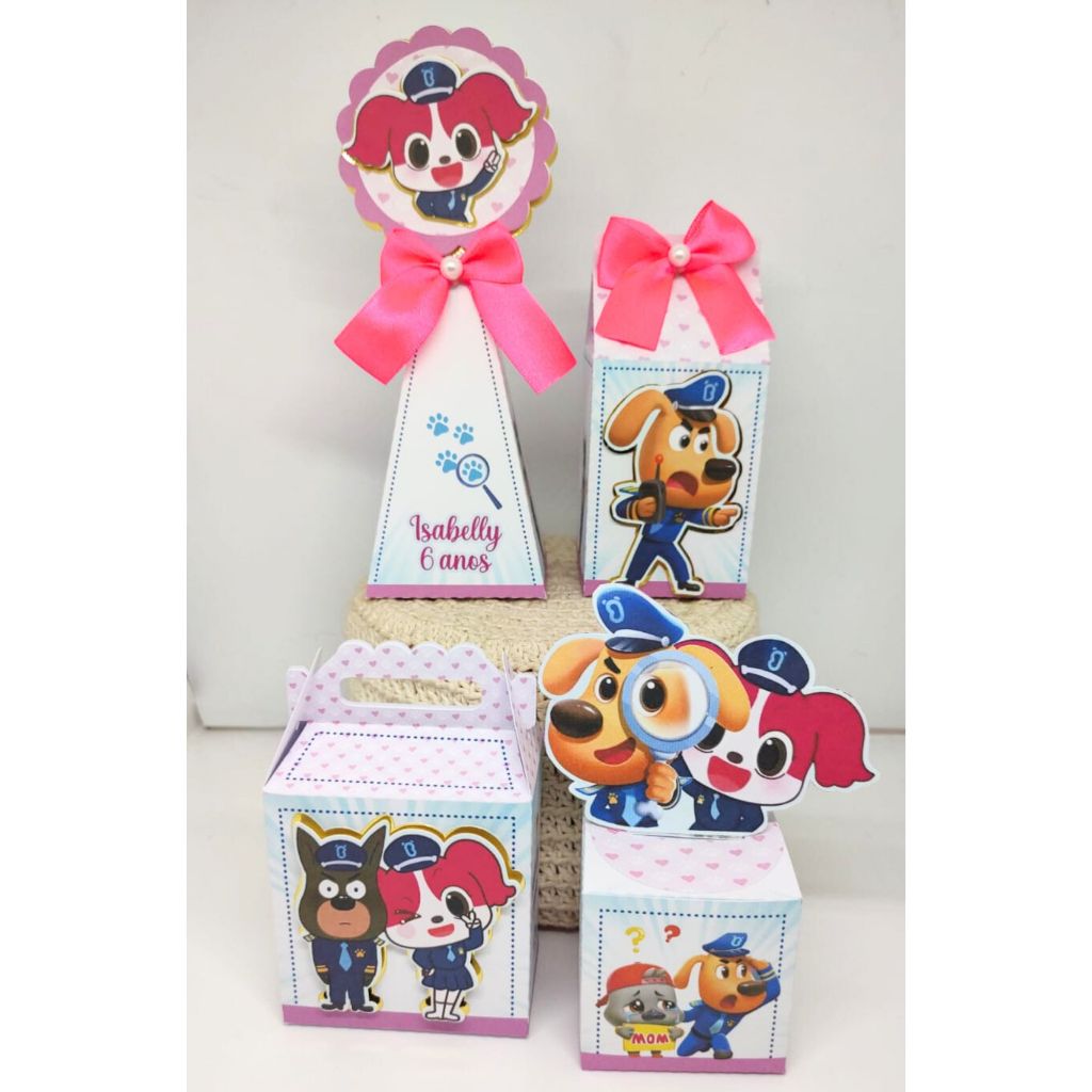 Kit pegue e monte-kit detetive labrador-lembracinhas de aniversário-festa infantil-caixinha personalizada