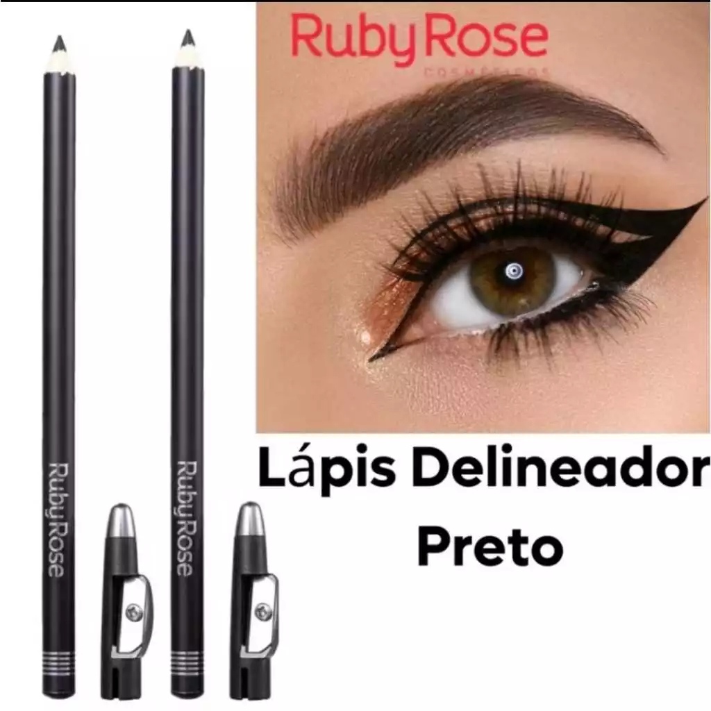 Lápis Delineador para Olhos Ruby Rose Preto com Apontador – HB-091