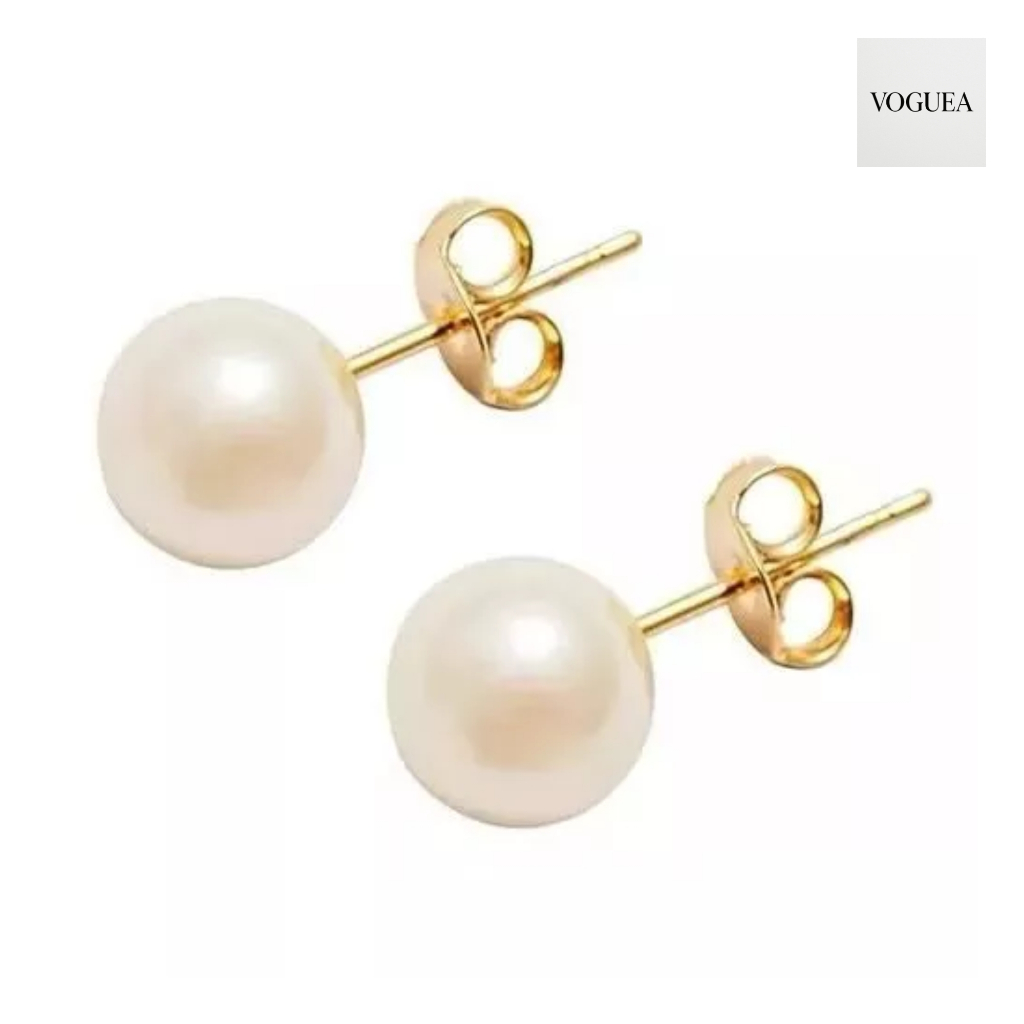 Par de Brincos Pérola 8mm – Brinco Feminino Clássico Dourado, Delicado para Mulheres e Meninas em Oferta na Shopee