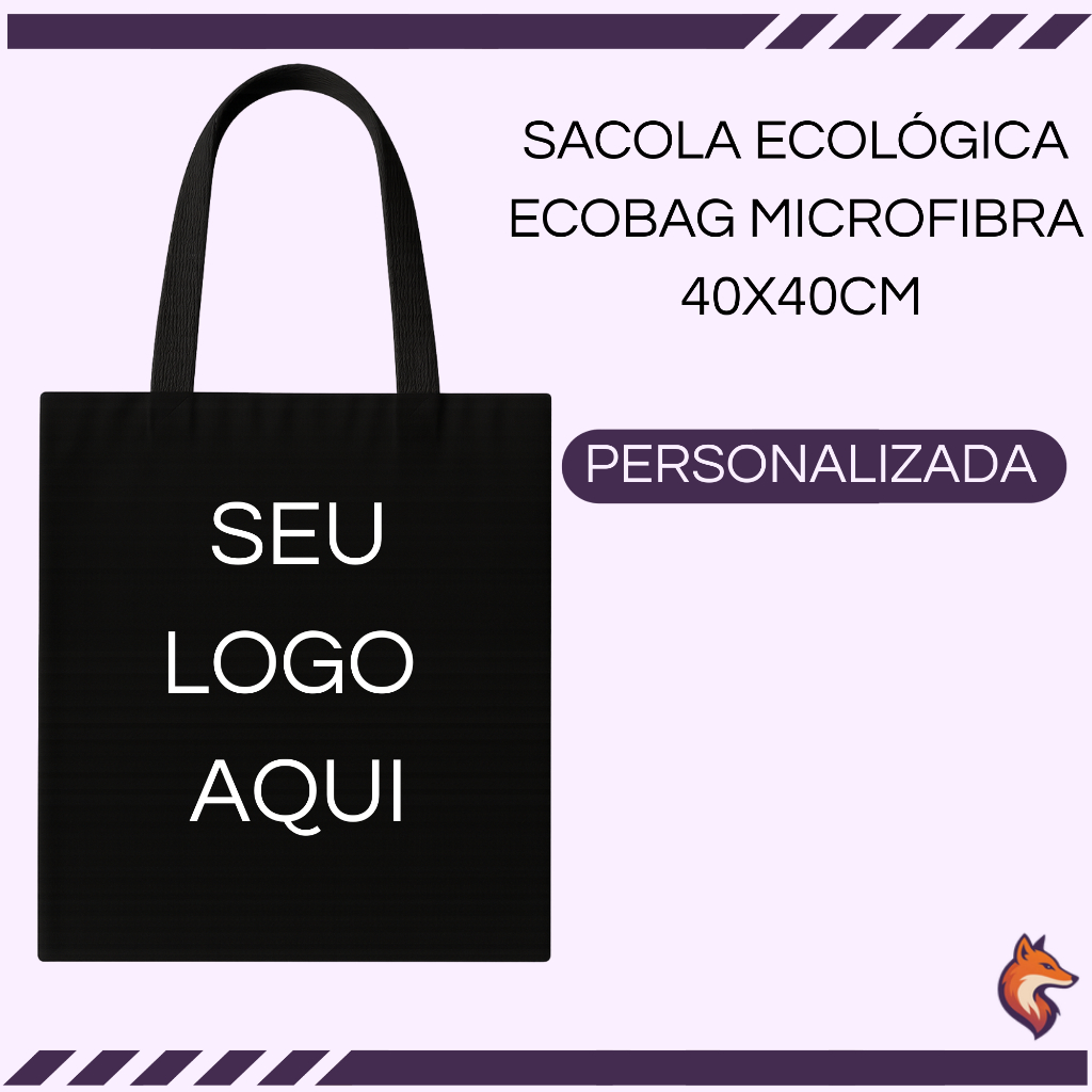 SACOLA ECOLOGICA MICROFIBRA PRETA ECOBAG PERSONALIZADA 40x40CM ESTAMPA EM DTF em Oferta na Shopee