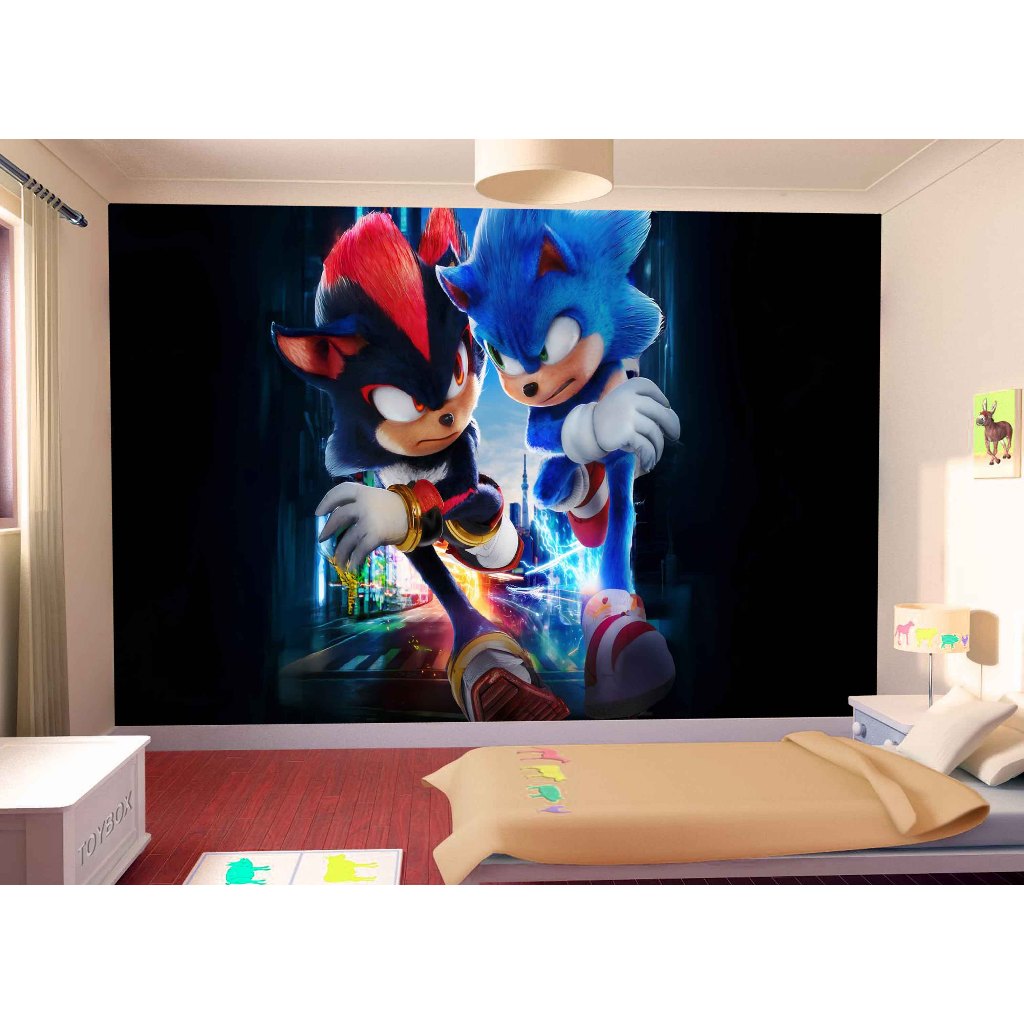 Papel de Parede Adesivo Decorativo Decoração Infantil Quarto Jogo de Video Game Filme Sonic SNC 016