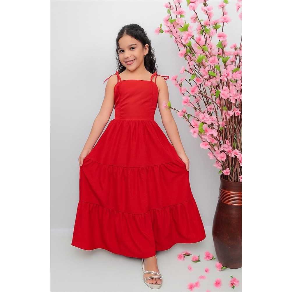 Vestido longo liso menina  laço amarração infantil e juvenil para todas as ocasiões em Oferta na Shopee