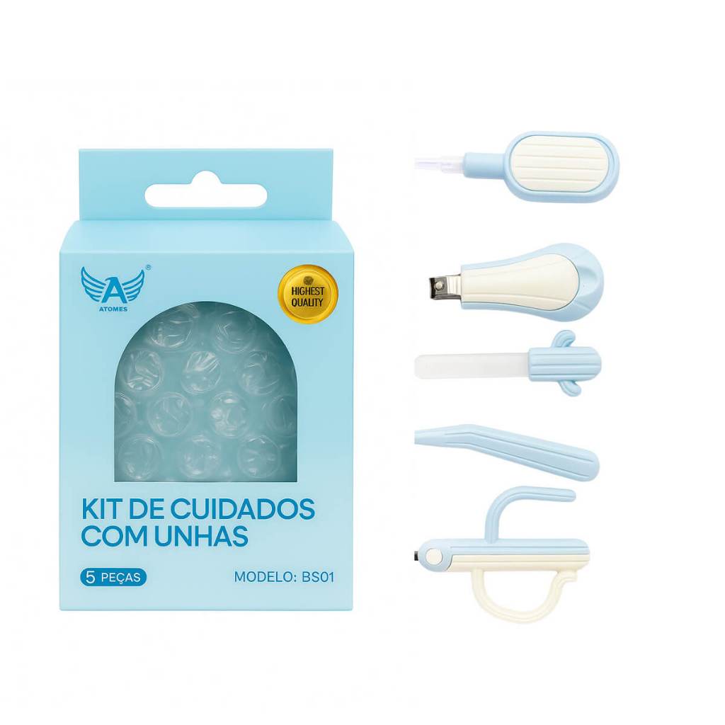 Kit Cuidados Higiene para Bebês com Estojo Azul [5 Peças] Cuidados Essenciais Bebê Kit 5 Peças Azul