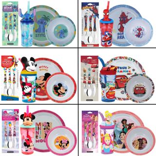 Kit Talher + Prato + Bowl + Garrafinha com Canudo Infantil Disney Plástico BPA Free Criança Refeição em Oferta na Shopee
