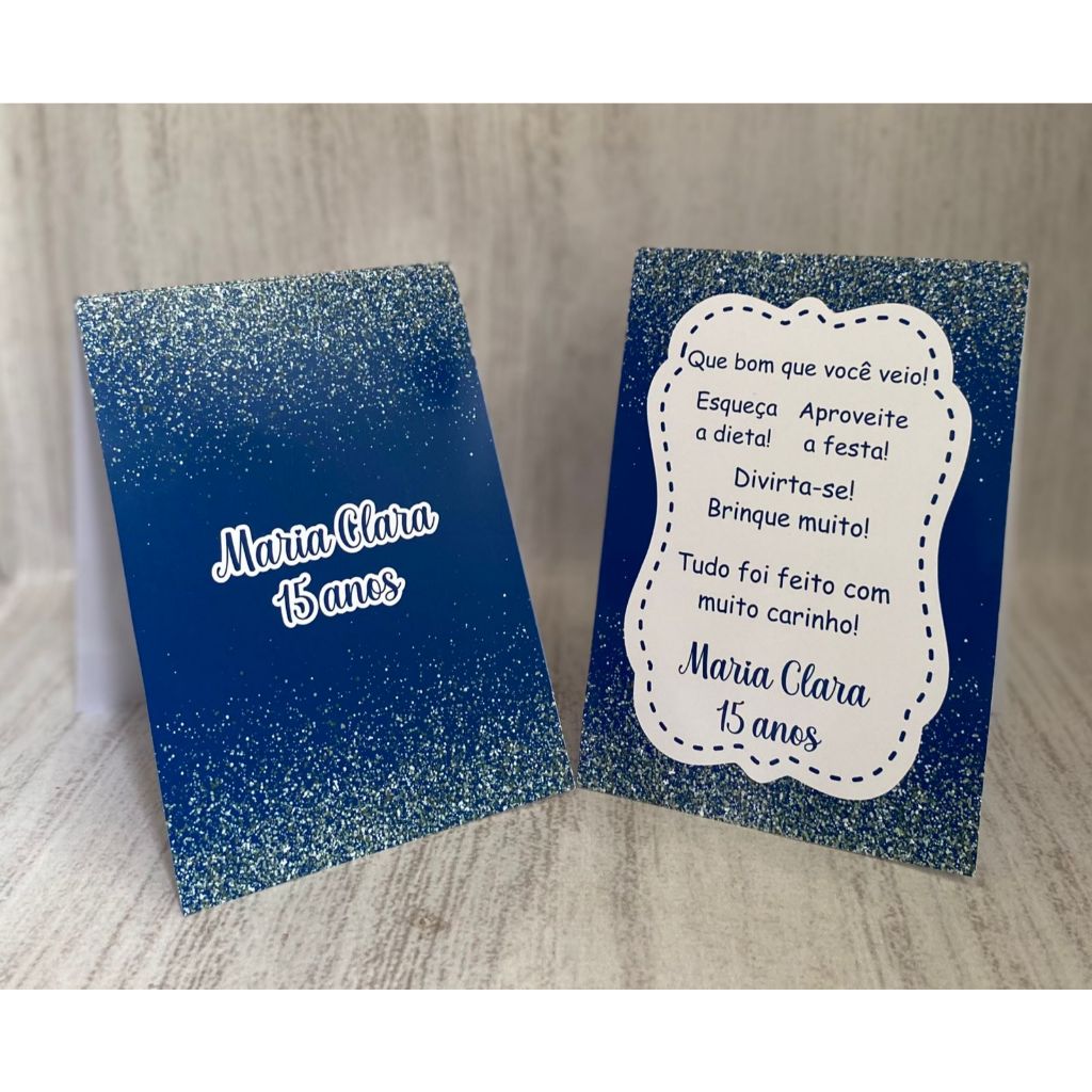 Plaquinha de agradecimento de Azul Escuro e Prata Personalizados 15 anos/ Silver Blue Enfeite de mesa |Decoração
