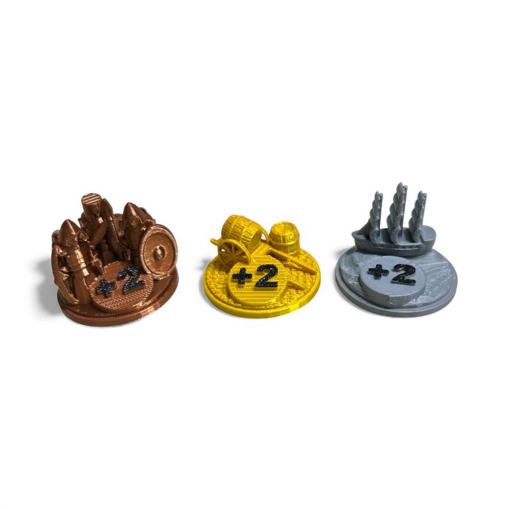 Catan - Exército Maior e Maior Estrada Tokens em 3D.
