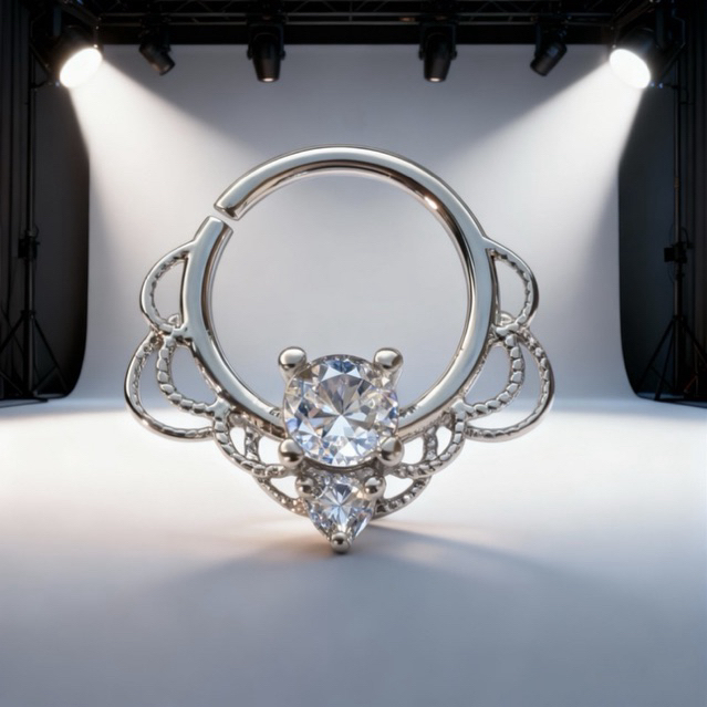 Piercing Argola Frontal Indiano com Pedra de Torção - Banho de Ródio | Septo / Daith - TAM 8mm em Oferta na Shopee