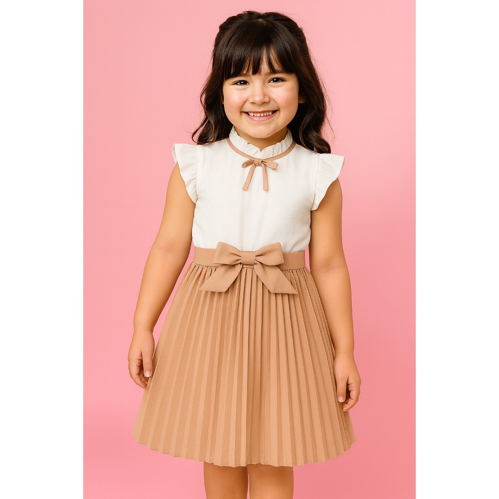 Vestido plissado menina linda elegante em Oferta na Shopee