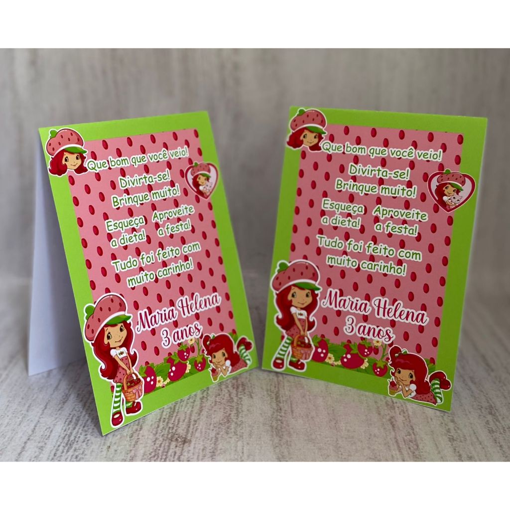Plaquinha de agradecimento Moranguinho Rosa Personalizado com Nome |Festa Infantil Chá Aniversário Decoração