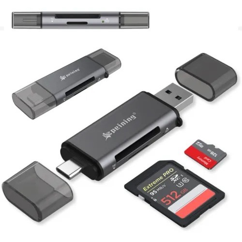 Leitor De Cartão De Memória Sd E Micro Sd Para Usb-c E Usb-a Preto