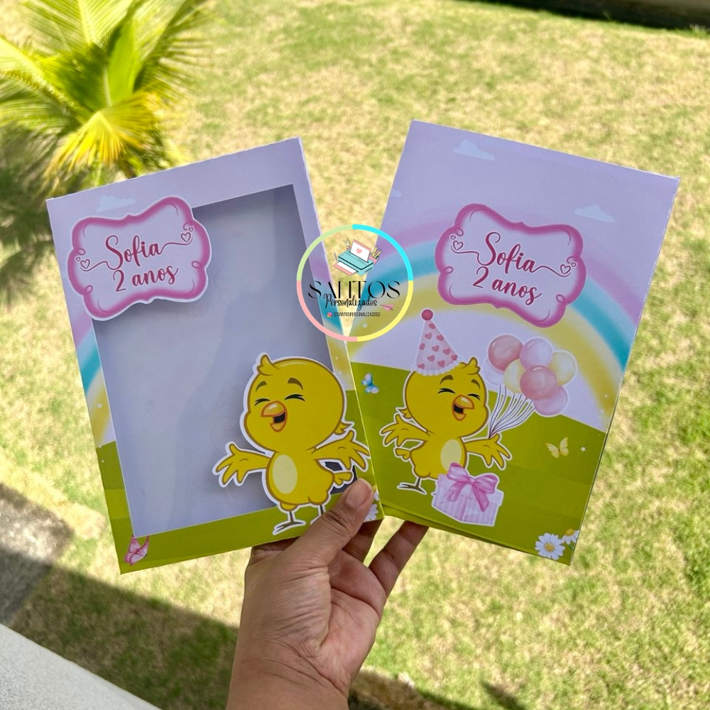 PEGUE E MONTE Caixa personalizada para lousa mágica Pintinho amarelinho 8.5 polegadas | lembrancinha Pintinho amarelinho