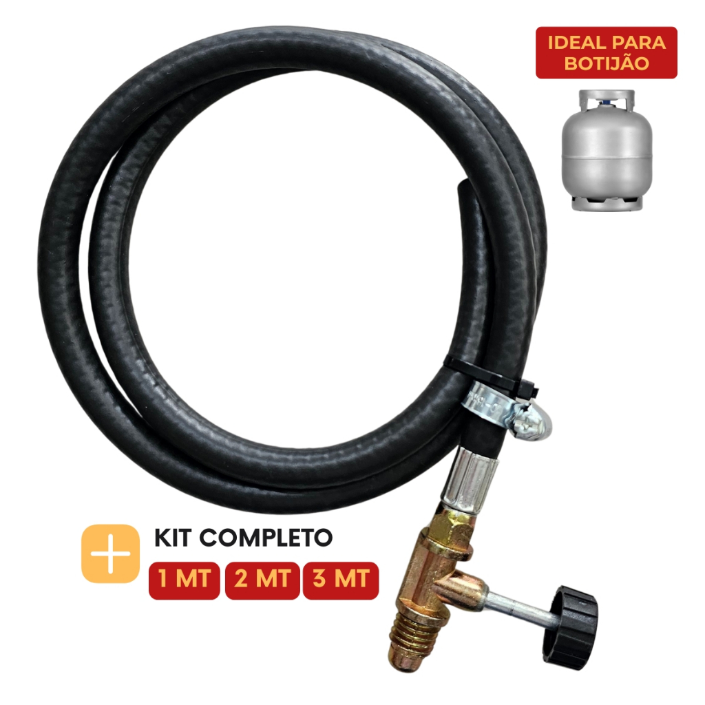 Kit Mangueira Regulador Registro de Gas Alta Pressão para Fogão Fogareiro e Forno compatível com Botijão 1, 2 e 3 metros em Oferta na Shopee