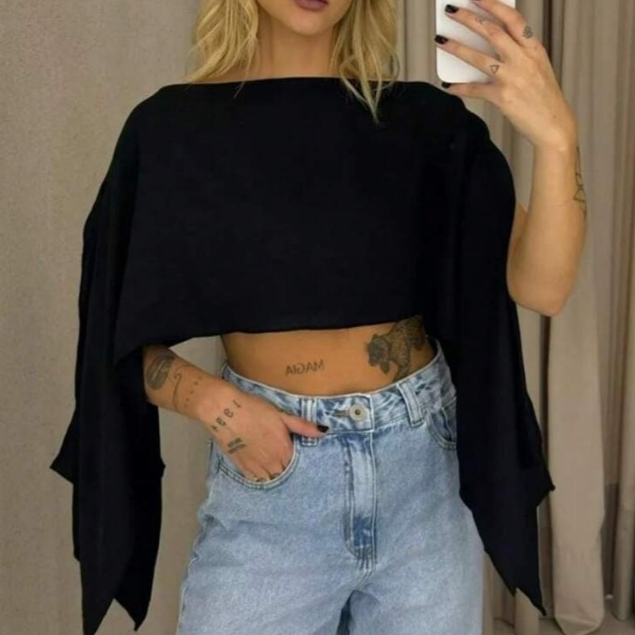 Blusa Bata Feminina Boho Chic 2 Peças com Top Faixa Interno Multiformas Capa