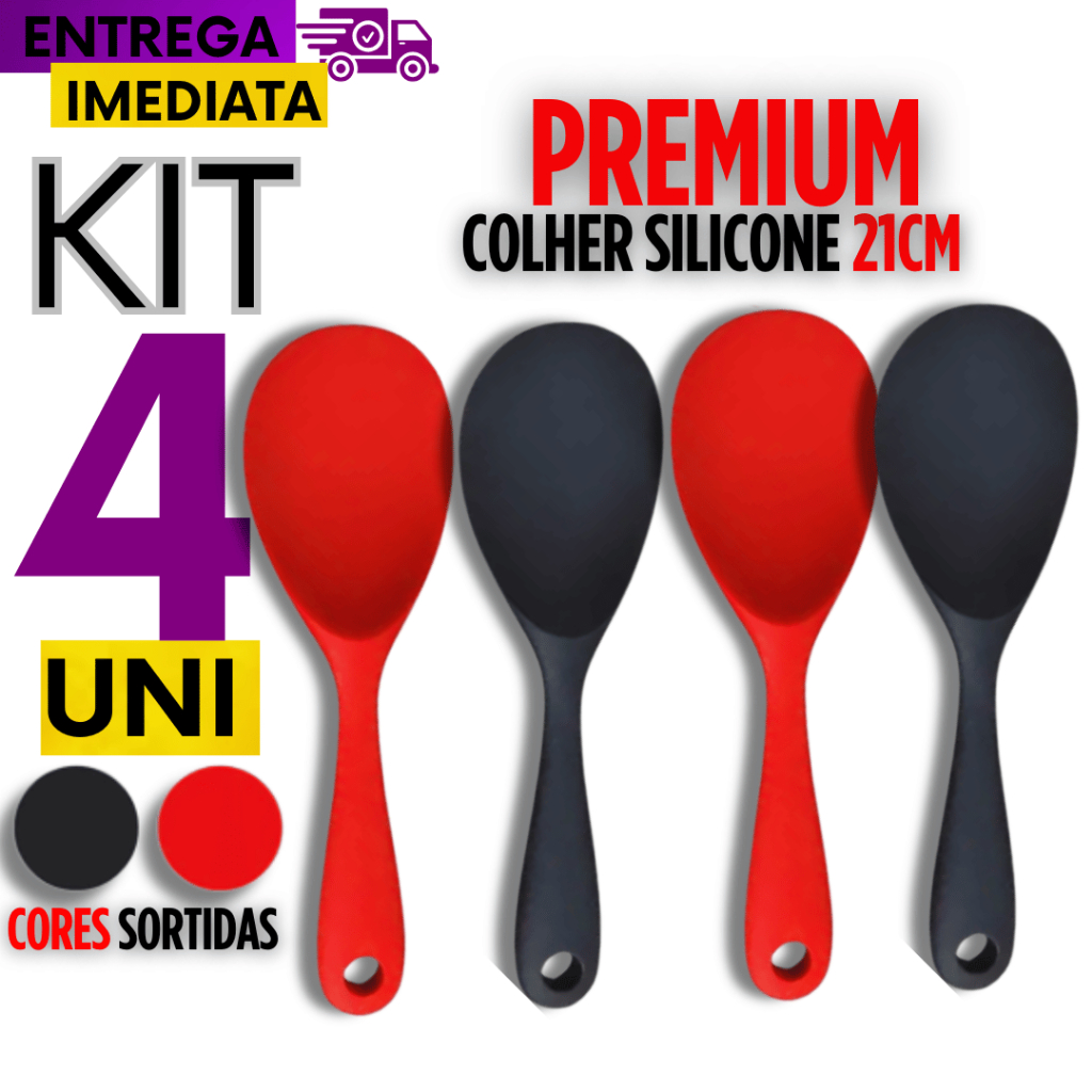 Conjunto  04 Colheres HM de silicone 21CM macio Utilidades para sua casa Durabilidade Garantida