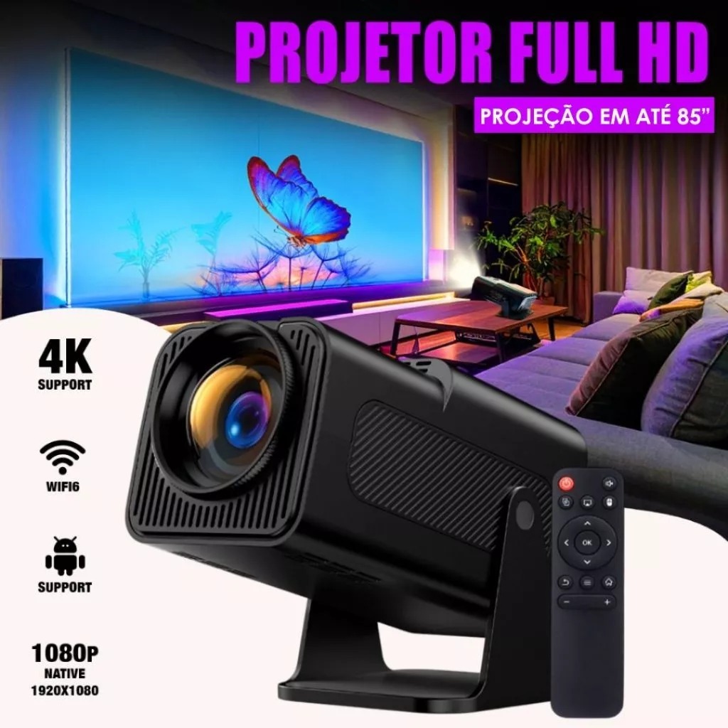 Projetor portátil 4k HY320 mini inteligente Android Wi-Fi HD 1280x720 projeção de tela de telefone celular em Oferta na Shopee
