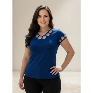 Blusa Plus Size Feminina Com Detalhe Fresquinha, Bata Lisa Gola Redonda, Camiseta Básica Verão 2026 em Oferta na Shopee