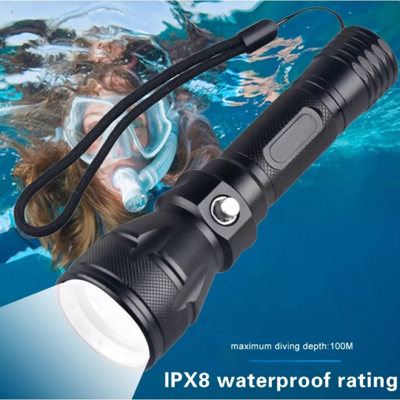 Lanterna Mergulho profissional 30 Metros Profundidade potente LED T6 Recarregável em Oferta na Shopee