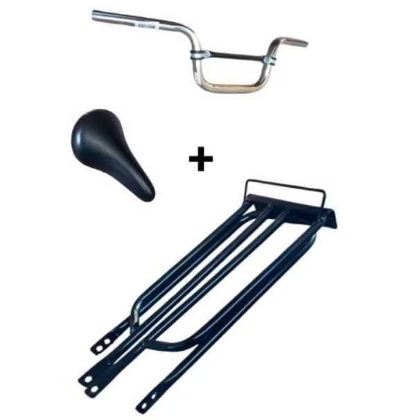 Kit Garupa reta com chapa+ Guidão+ Barrinha+ banco Cairu bagagem alcinha