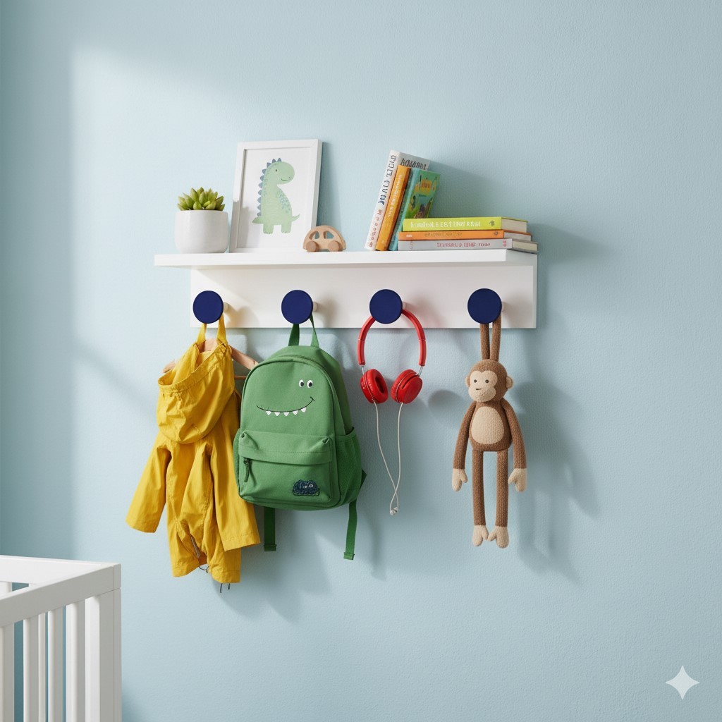 Cabideiro e Pendurador Infantil com prateleira 4 pinos cor azul marinho em Oferta na Shopee