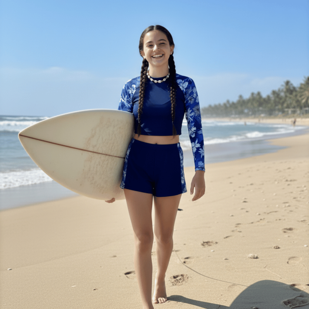 Conjunto de Cropped e Shorts Estampa de Plantas Tropicais de Manga Raglan para Adolescentes 65-A