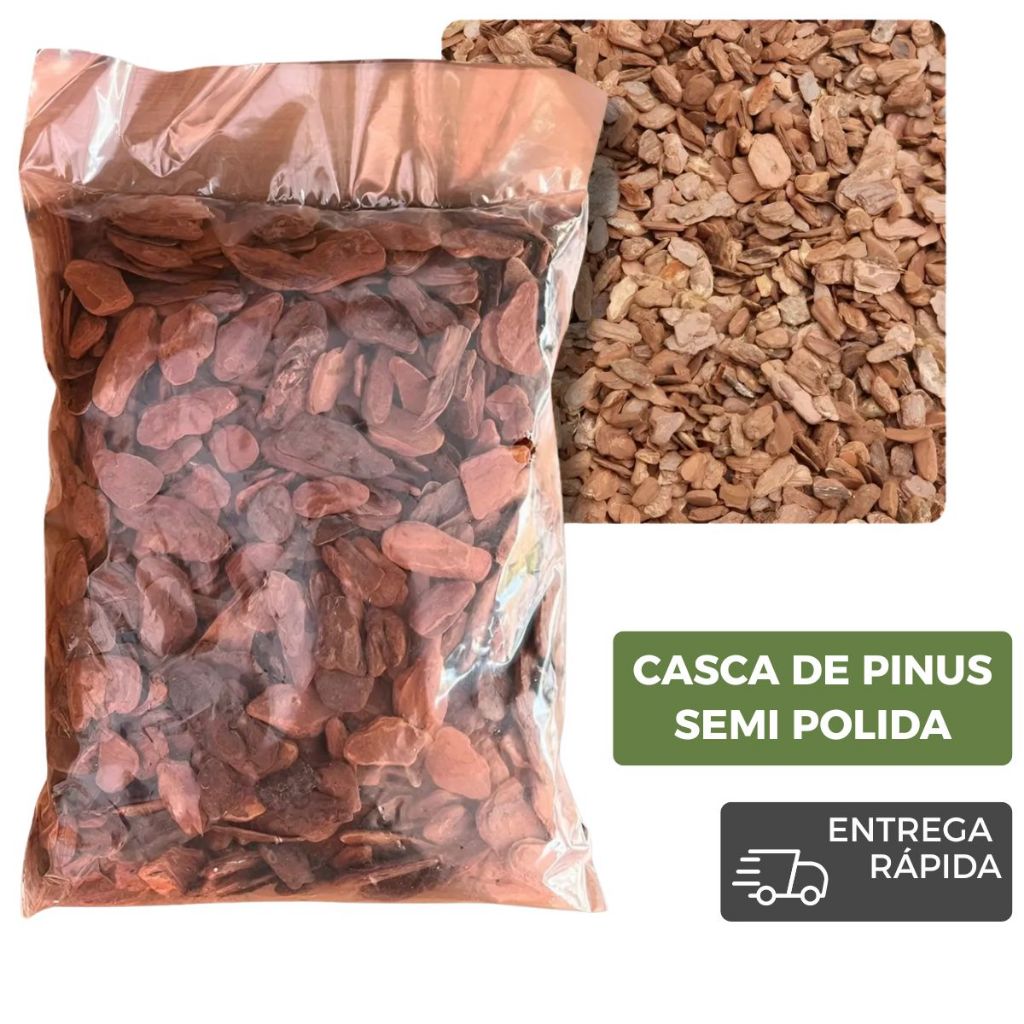 Casca De Pinus Semi Polida Tamanho Grande ou Pequeno Natural 20, 40 Litros Decoração Jardinagem Saco