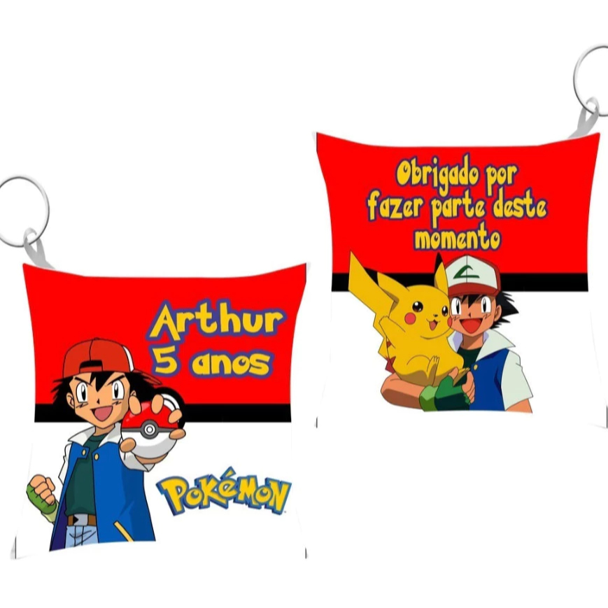 Almochaveiros Lembrancinha Chaveiro Para Aniversário Pokémon Ash - Pikachu Personalizado