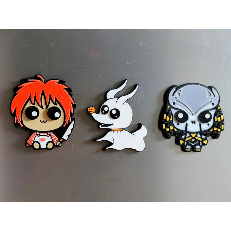 Kit ímãs fofinhos Halloween impressão 3D Chucky, Zero e Predador