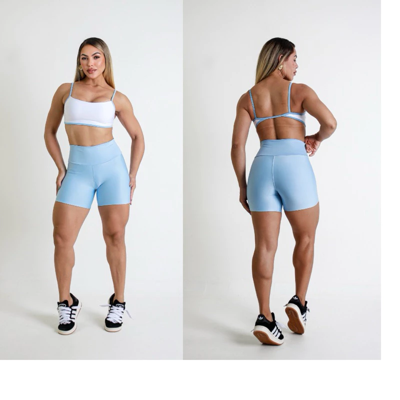 Conjunto Top Com Sustentação Shortinho Cintura Alta Blogueira Para Crossfit Academia Atividades ao Ar Livre — imagem 1