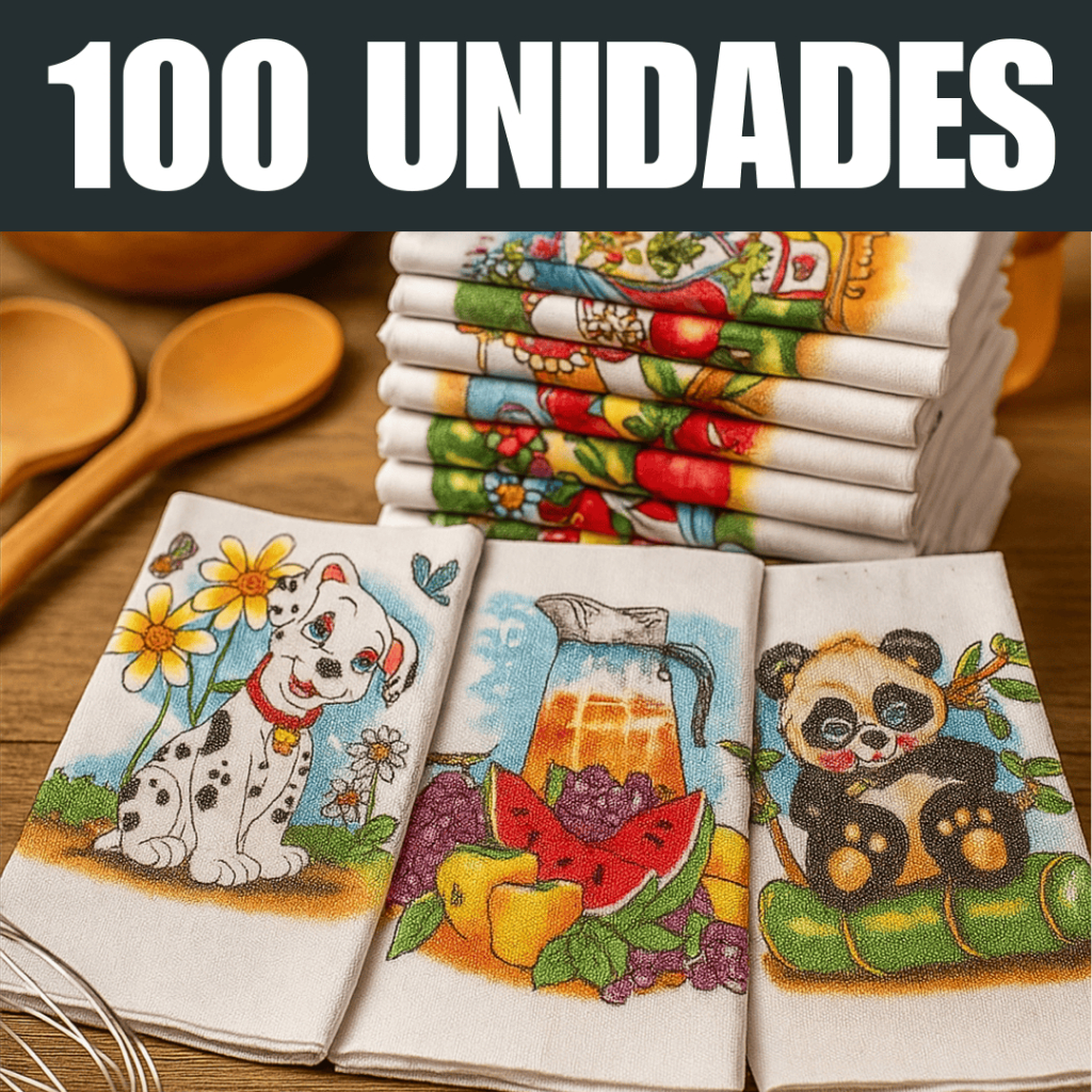 Kit com 100 pano de prato atacado cozinha restaurante hotel revenda 100% algodão com bainha