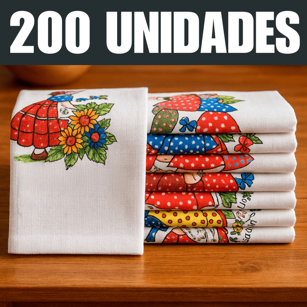 Kit 200 Panos de Prato Estampados 100% Algodão Cozinha Atacado Revenda pano de copa