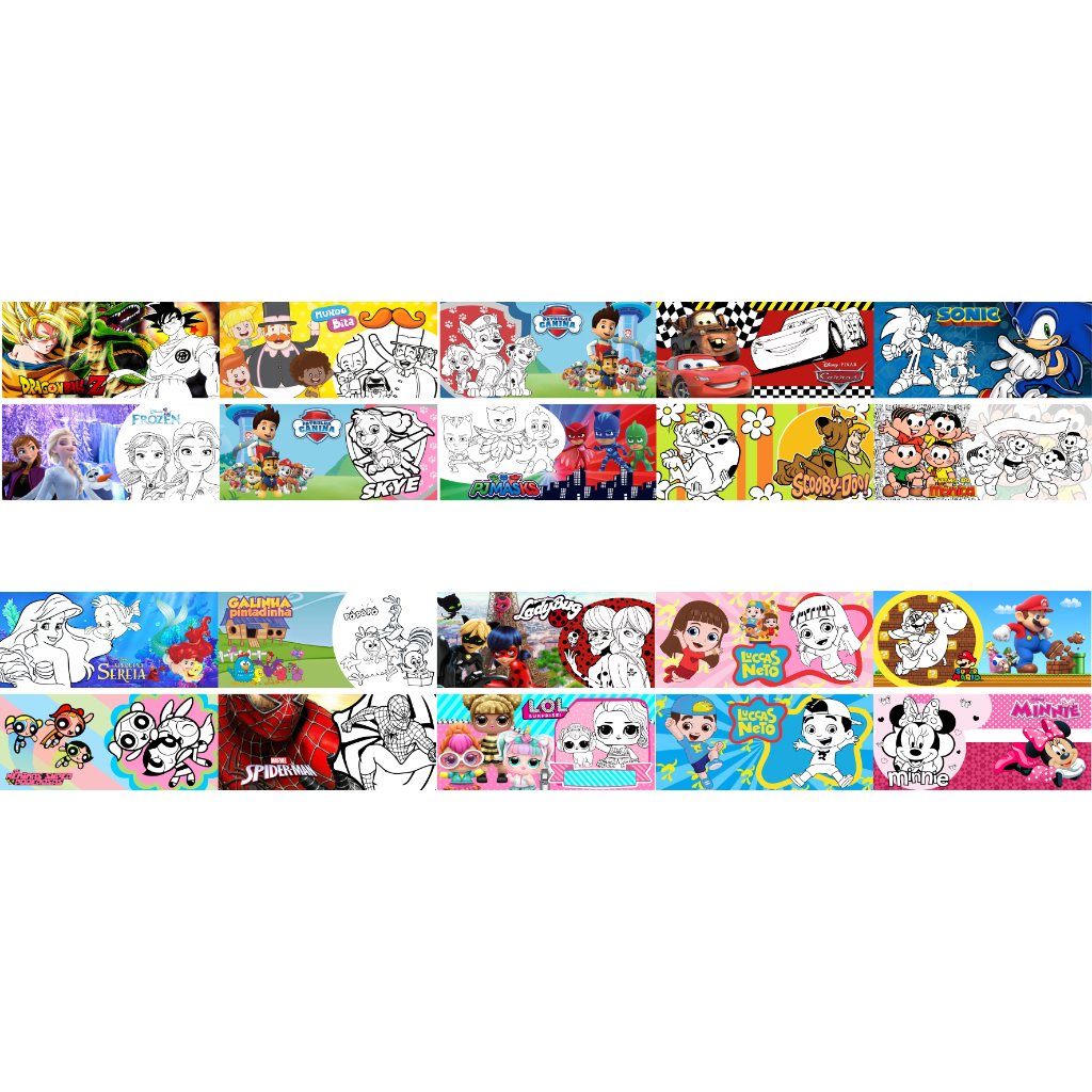 Pack 40 Estampas Prontas Impressas Dia Das Crianças Para Colorir Sonic Super Mario Minnie Frozen Meninas Super Poderosas