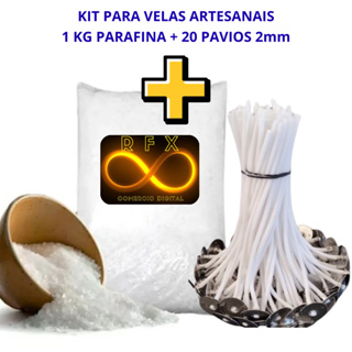 Kit para Velas Artesanais l 1 Kg parafina pura lentilha + 20 pavios 10 cm São Vitor A2030 em Oferta na Shopee