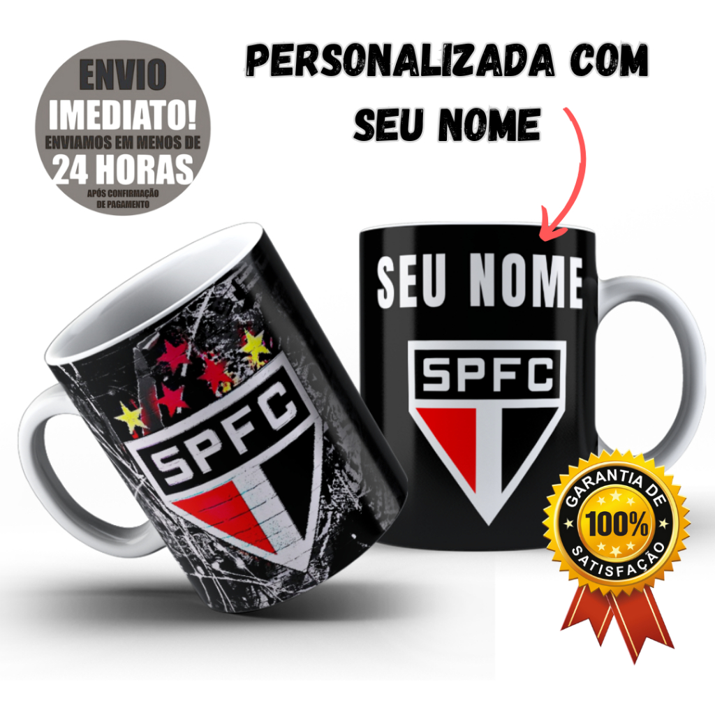 Caneca Xícara Personalizada COM NOME São Paulo Time de Futebol Porcelana ou Plástico Polímero Envio Rápido 24h em Oferta na Shopee