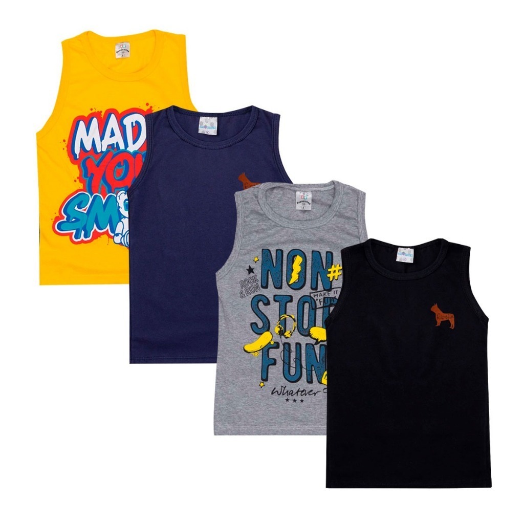 Kit 3 Camisas Regatas Estampadas Menino Sortidas Infantil Tamanhos 1 ao 8 em Oferta na Shopee