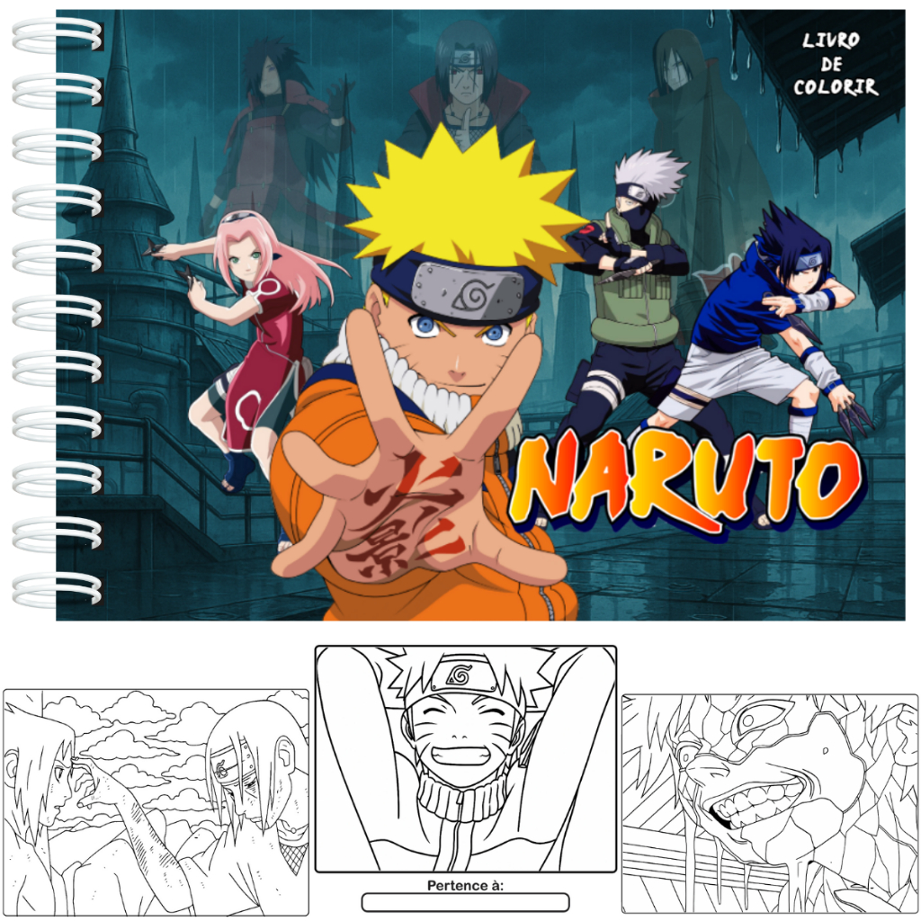 Livro de Colorir Naruto 55 Folhas A5 180G + Acetato Pronta Entrega
