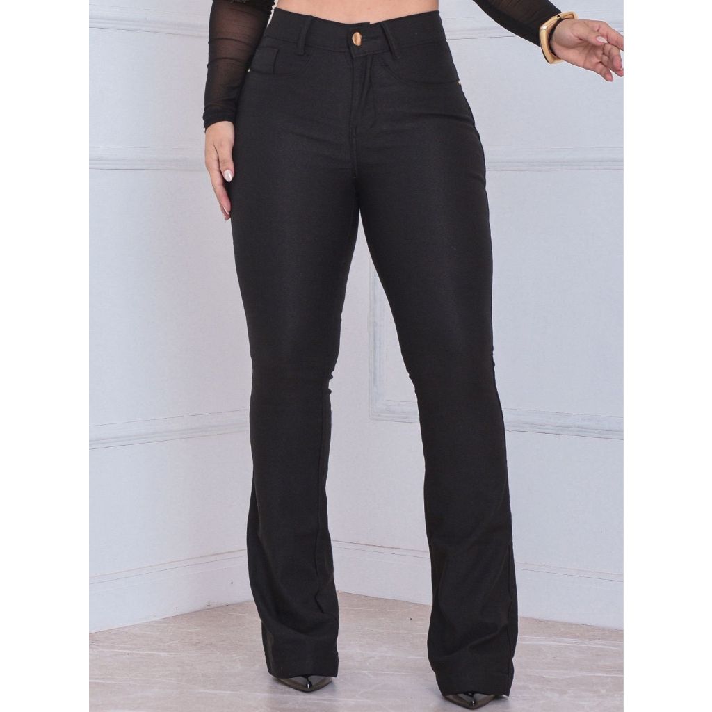 Calça Flare Feminina Jeans Modeladora Cintura Alta Empina Bumbum com Lycra Boca de Sino em Oferta na Shopee