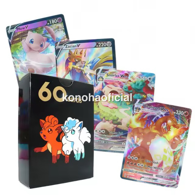 60 Pcs Cartas Pokemon VMAX Rayquaza Reshiram Lugia Glaceon Genesect Articuno Coleção Jogo Brinquedo Infantil Geek Raro